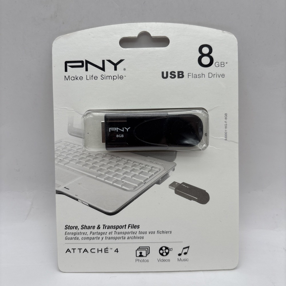 PNY 8GB USB Flash Drive Classic Attache Black New‎ Sealed